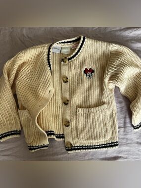 Zara kids. Cream Knit Cardigan with Black Trim and Minnie Patch